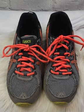 Asics Gray and Neon Orange Lace-Up Running Shoes
